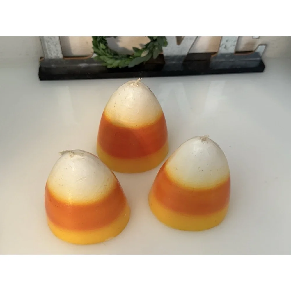 Vintage 1980s Halloween Rare‎ Candy Corn Candles Unused Yellow Orange White 4